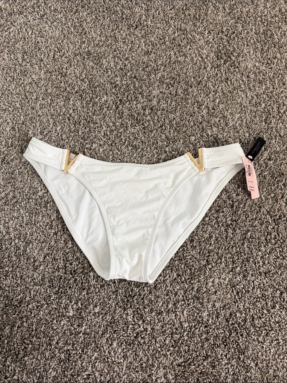 Victoria's Secret White Bikini Bottom with Gold V Accent